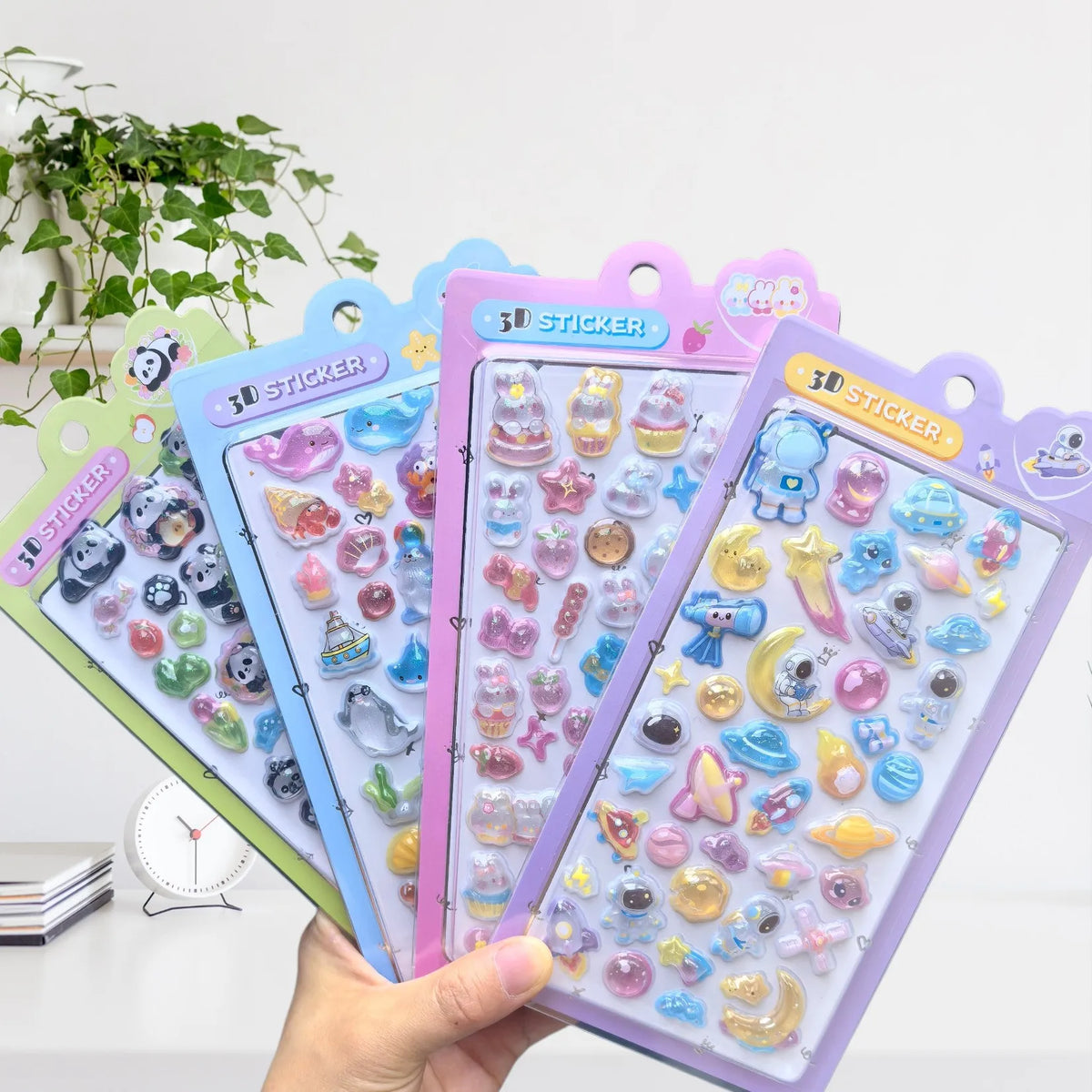 sticker 3d animaux mignons cartoon violet bleu rose vert clip