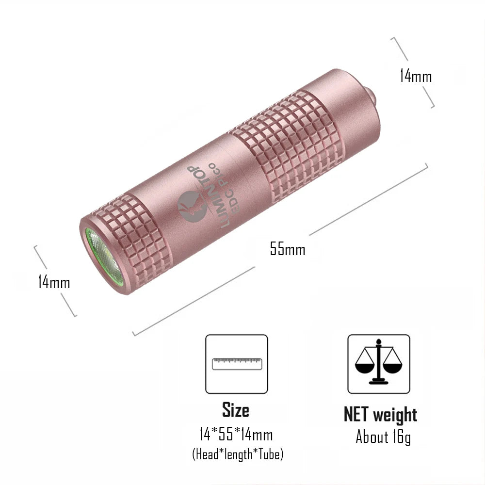 lampe torche rose doré rechargeable texture grille moderne résistante chocs pointeur laser camping