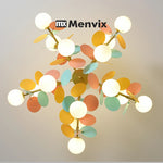 suspension lumineuse moderne multicolore boules translucides branches métalliques led salon chambre