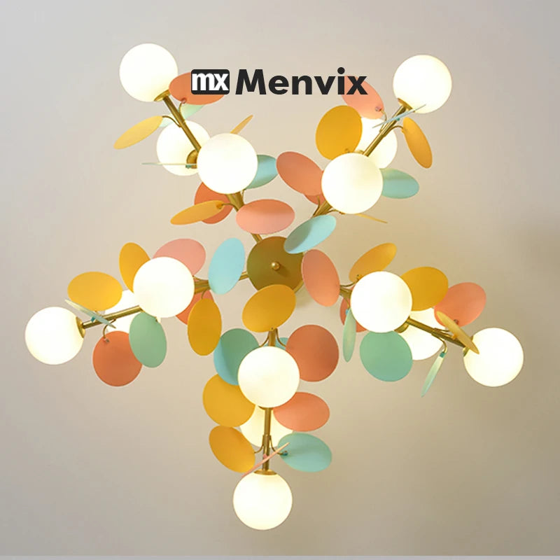 suspension lumineuse moderne multicolore boules translucides branches métalliques led salon chambre