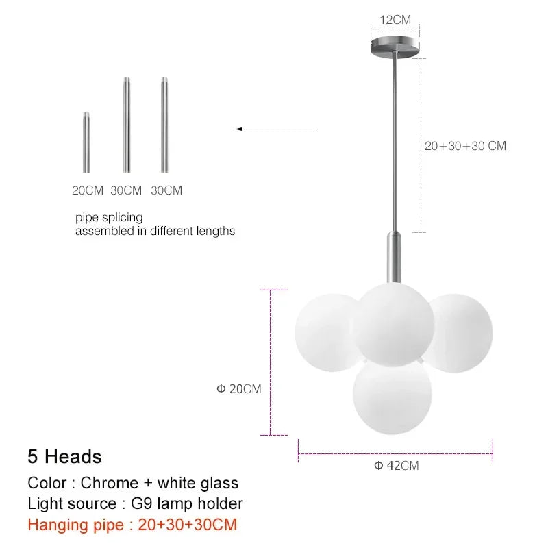 lampe suspendue boules transparentes moderne blanc doré câble annneau centralflux lumineux 60 249 tension