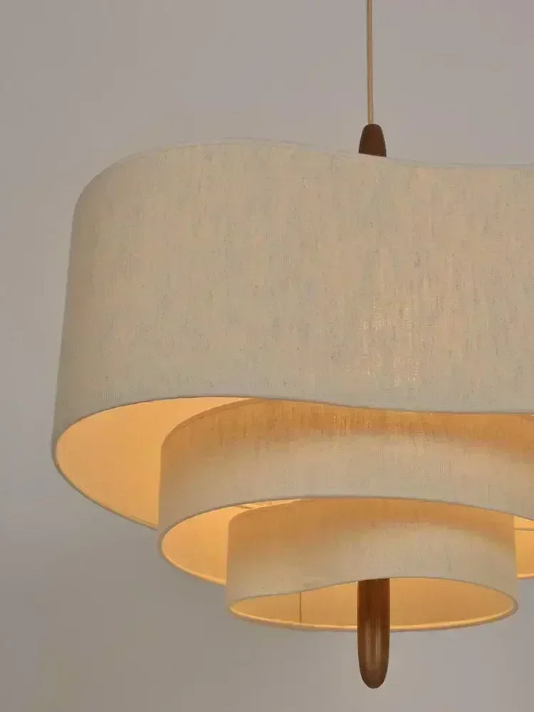 lampe suspendue moderne beige clair chaîne métallique tissu opacité salon chambre cuisine
