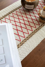 serviette table géométrique blanc rouge beige moderne ethnique