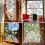 stickers fenetre decoratifs fleurs arc ciel multicolores adhésifs pvc naturel artistique