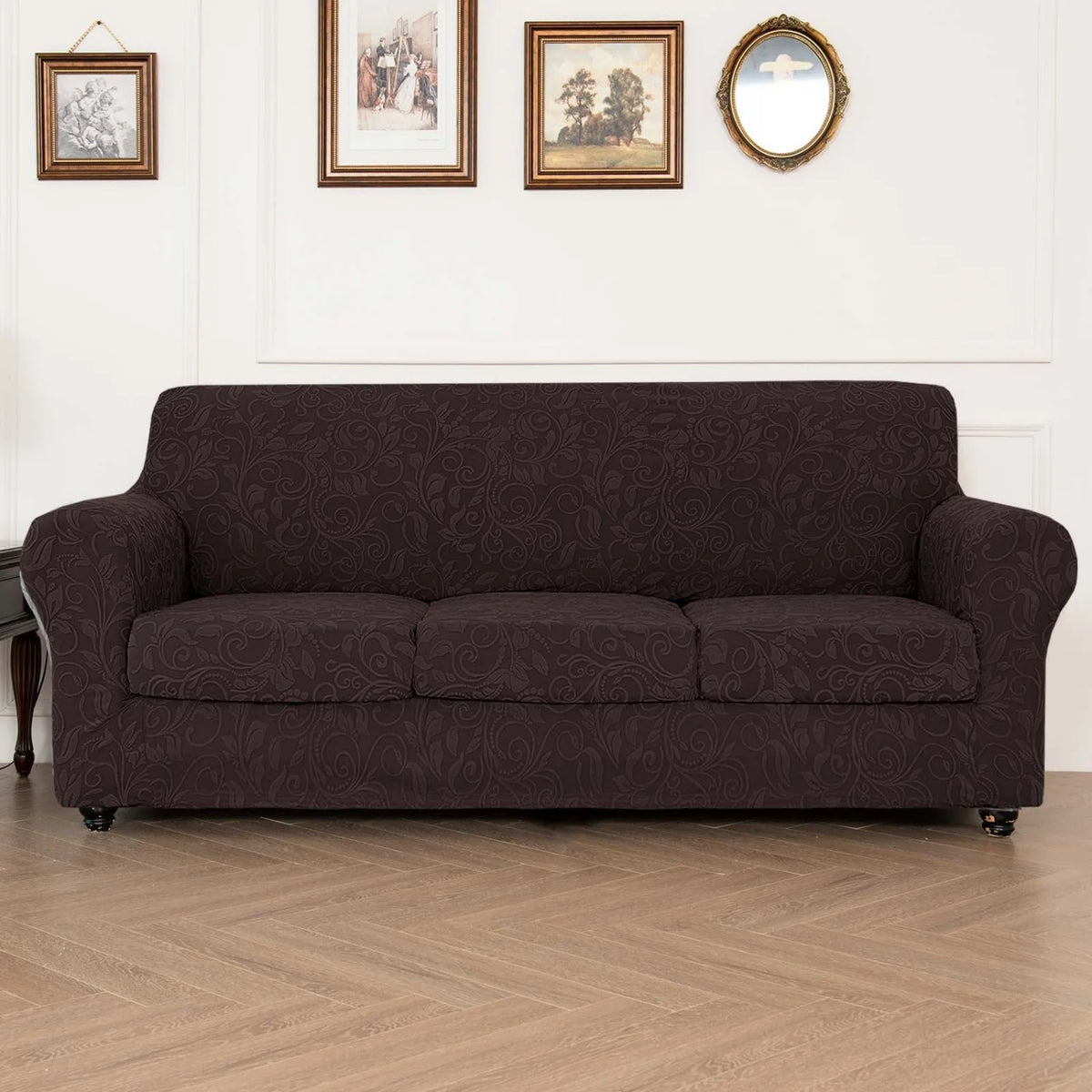 housse canapé gris clair motif floral moderne boutons élégants coussin inclusversible machine