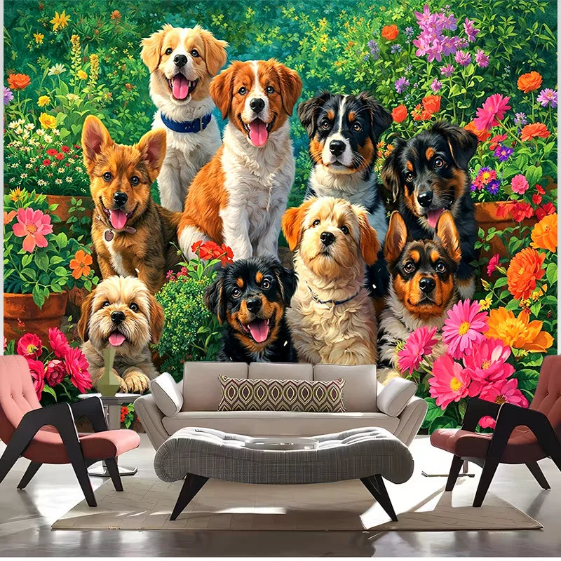 bannière 2D chien paysage floral multicolore illustration clips décoration intérieure moderne chambre salon