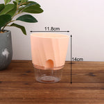 pots plantes transparents moderne minimaliste blanc rose gris rayures diagonales matériau plastique absorption d'eau