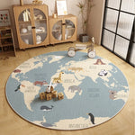 tapis rond carte monde animaux lettres velours polyester antidérapant facile nettoyage moderne salon chambre
