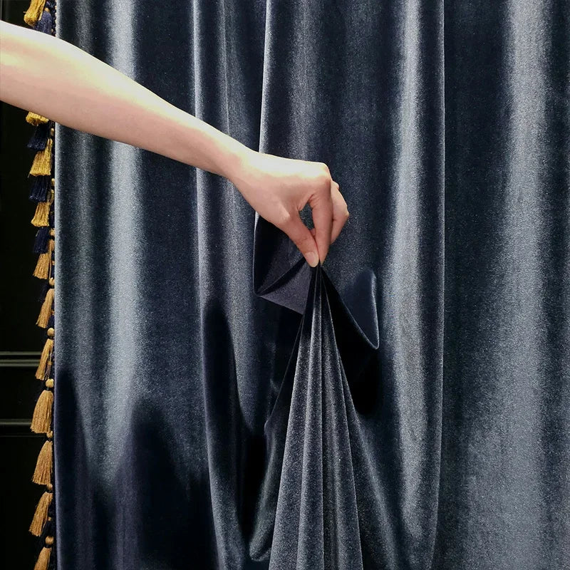 rideau velours bleu marine classique opacité dorés maison 100 polyester