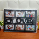 cadre photo multiple six ouvertures decoratif blanc noir motifs coeurs love family