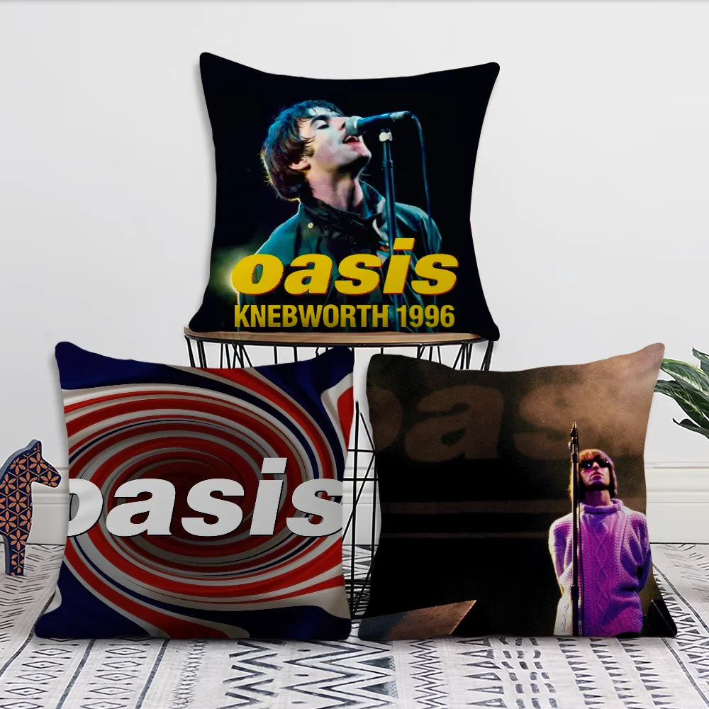taie d'oreiller carrée 40x40cm polyester imprimé oasis knebworth 1996 rock pop disco vinyl spiral