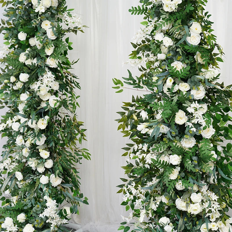 arche decorative fleurs artificielles blanc feuillage vert decoration mariage anniversaire exterieur classique eventos partys