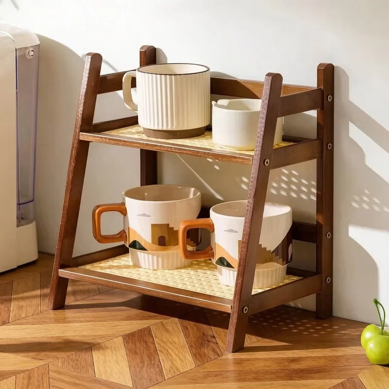 organisateur comptoir bois naturel deux niveaux support tasse cuisine table maquillage