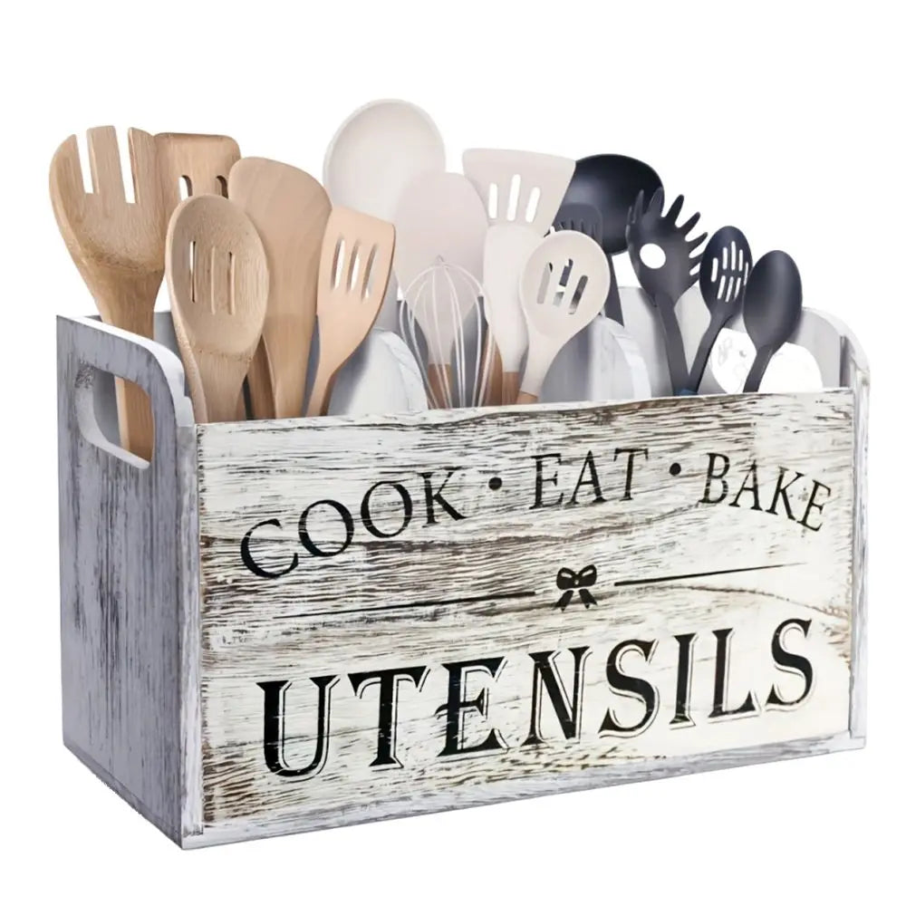 boîte rangement ustensiles cuisine vintage rustique noir poignées spatules cuillères pince grattoir