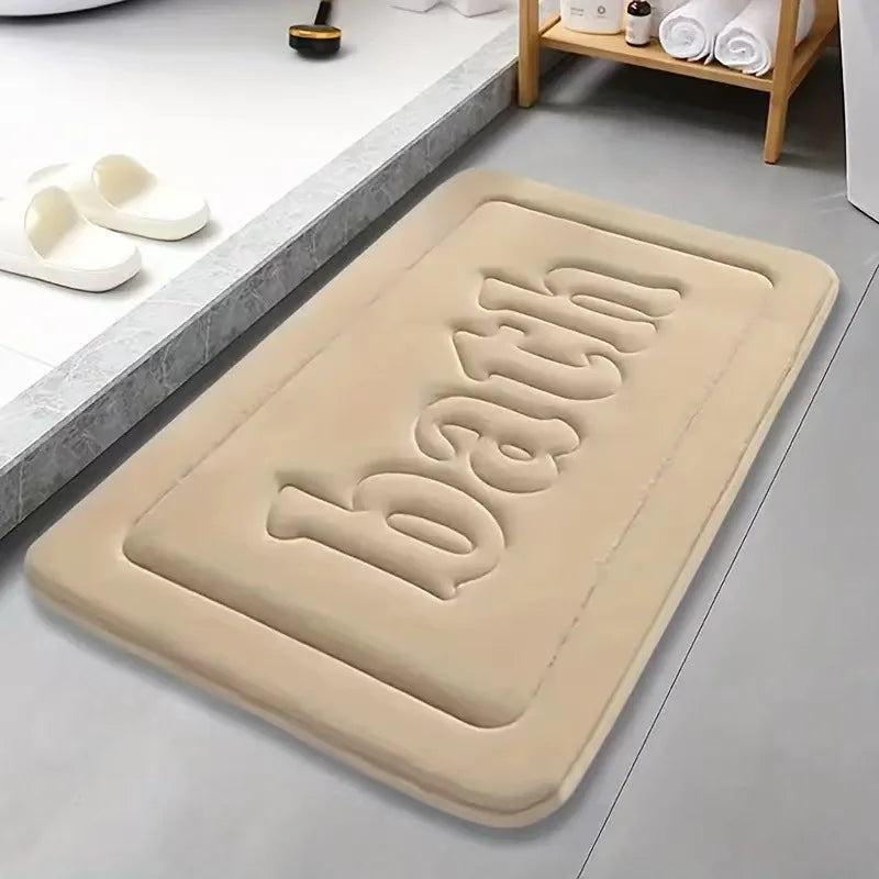 tapis bain moderne gris noir beige bleu marine lettre bath relief polyester antidérapant absorbant