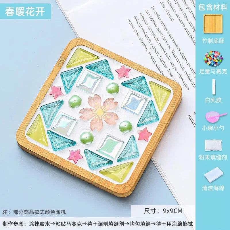 coasters mosaïque multicolores créatifs artisanal diy bambou transparents opaques