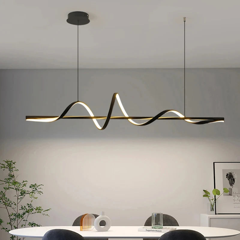 suspension lumineuse moderne or blanc noir ondulée contemporaine fixée luminaire salle manger