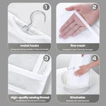 sac main blanc gris maille transparente moderne crochets métalliques réutilisable pvc utilisation multiple organisateur