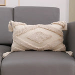 coussin carré géométrique blanc boho chic franges opaques décoration maison voiture