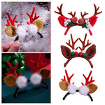 couronne cerf rouge marron blanche peluche crochetée festive élastique pompons fleurs artificielles