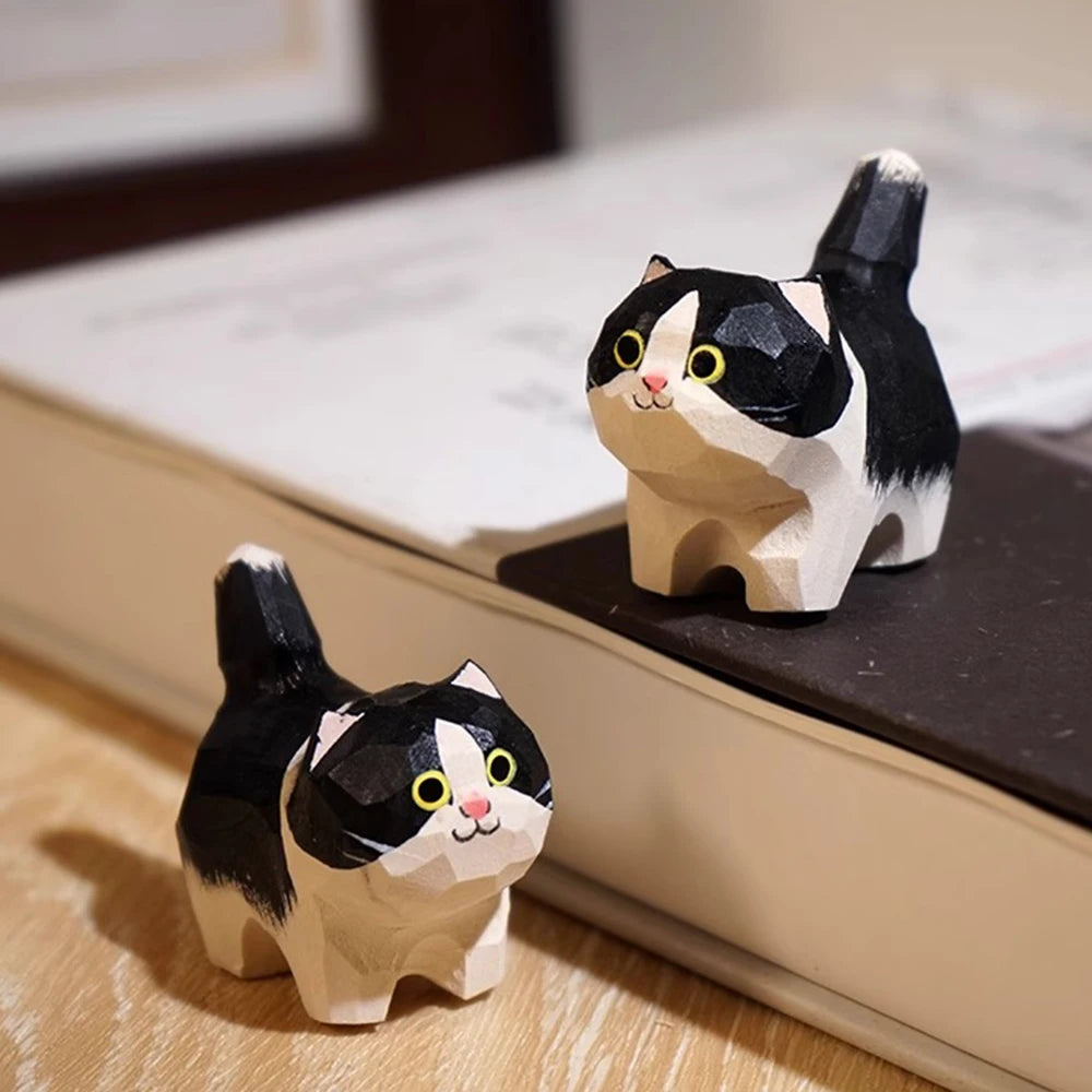 statuette artisanale moderne chat noir blanc geometrique anneau metallique cadeau noel valentin mariage anniversaire