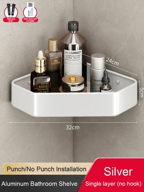 étagère salle bain moderne adhésive métal gris plat niveaux crochets rangement góc
