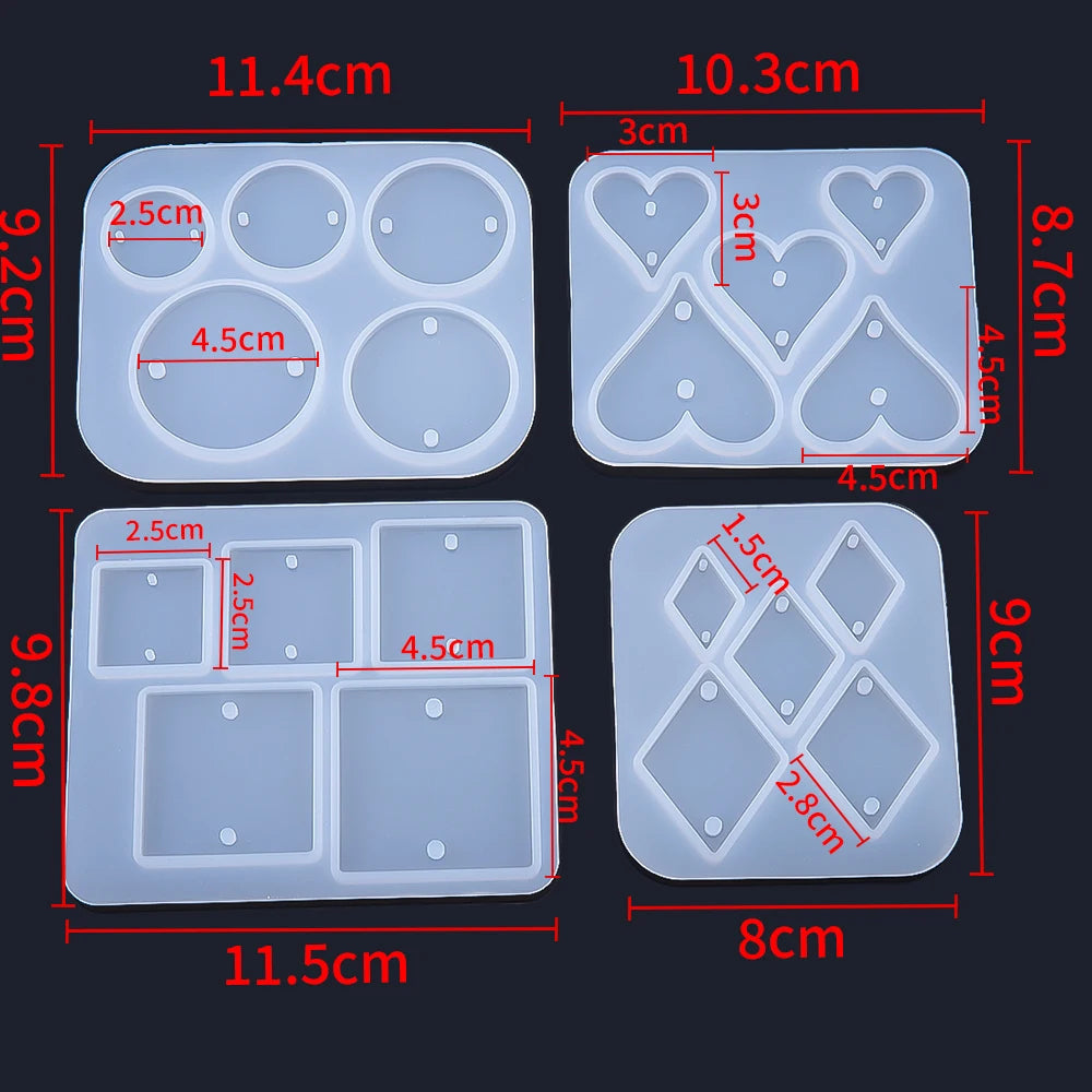 moules silicone géométriques modernes cercles rectangles diamants coeurs opaques bricolage bijoux pendentifs
