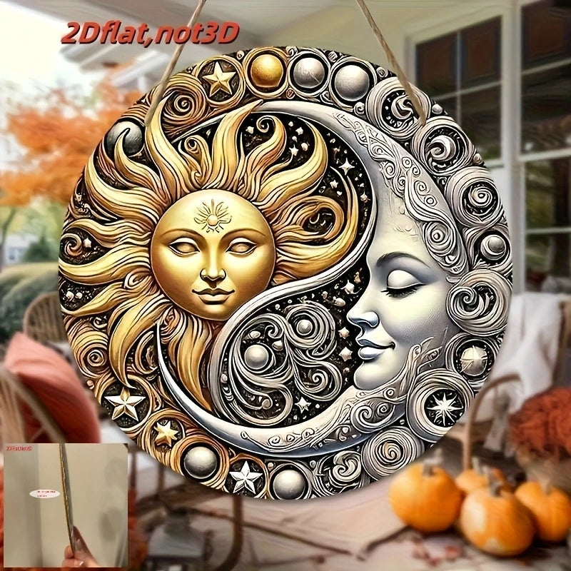 décoration murale bois soleil lune fleurs oiseaux étoiles or argent bleu rouge Jaune Blanc