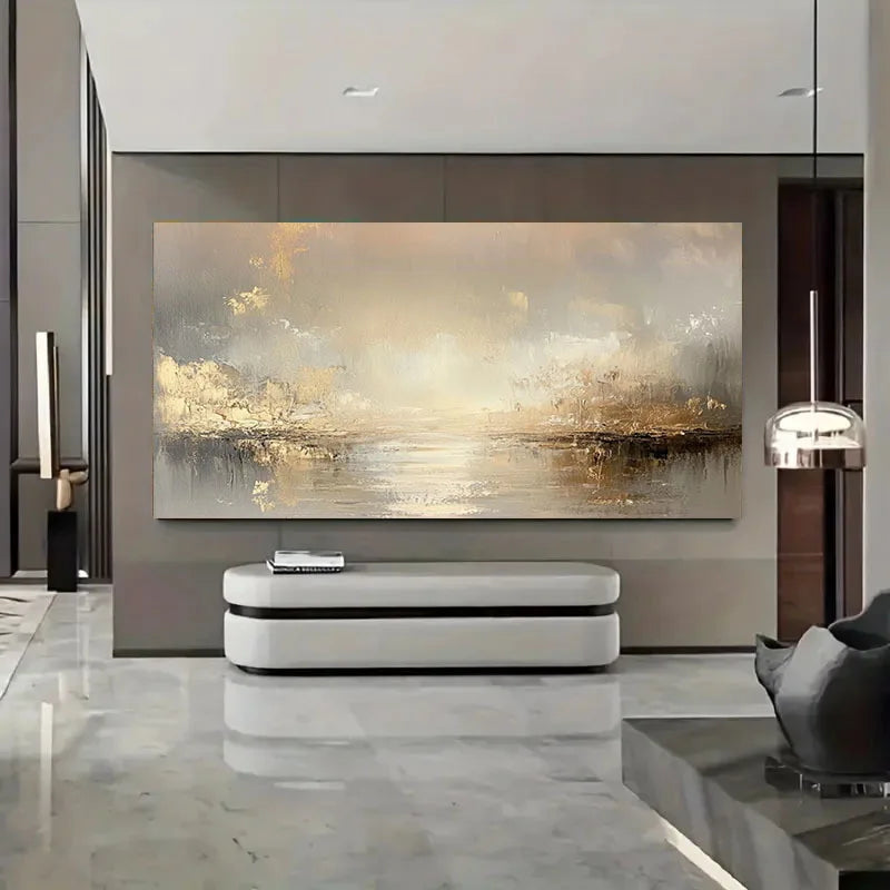 peinture abstraite texturée moderne toile contemporaine gris beige doré sans cadre