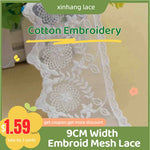 dentelle brodée coton blanc fleurs feuilles 9cm large traditionnelle opacité textile écolo