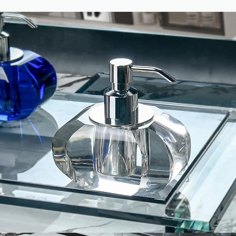 distributeur savon liquide transparent violet vert jaune bleu effet irisé moderne minimaliste pompe