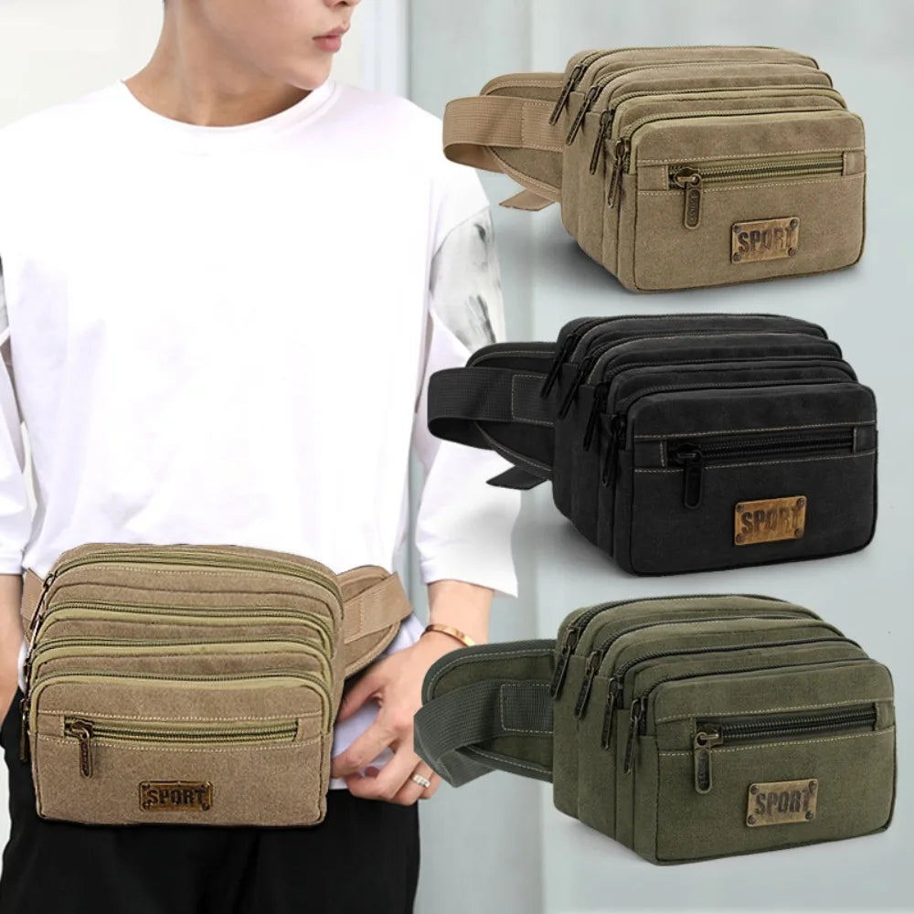 sac banane toile khaki noir vert armée pratique sportif poches ceinture large small