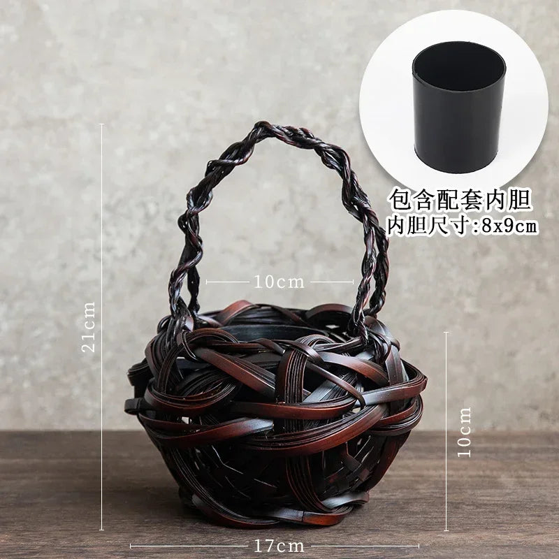 panier rotin tressé main vase bambou décoration fleurs rustique artisanal maison