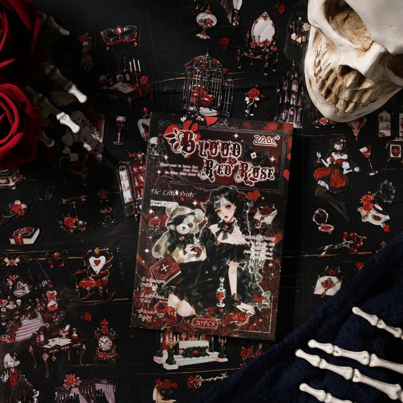 stickers gothiques roses châteaux papillons symboles mystiques noirs rouges blancs violets collection