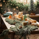 guirlande decorative noel vert neige branches feuillues vase panier osier festive rustique