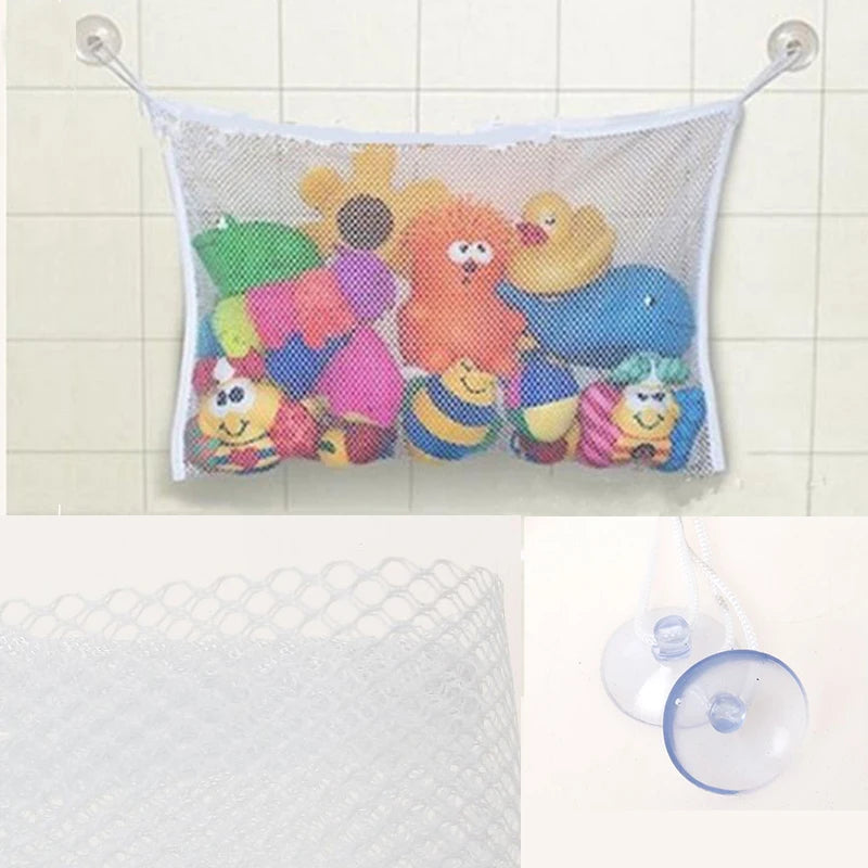 sac rangement pliant bain jouets suspendu ventouses couleurs vives maille transparent enfantin
