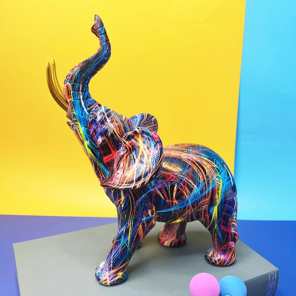 statuette elephant resine multicolore motif graffiti artistique decoration maison moderne objet deco salon