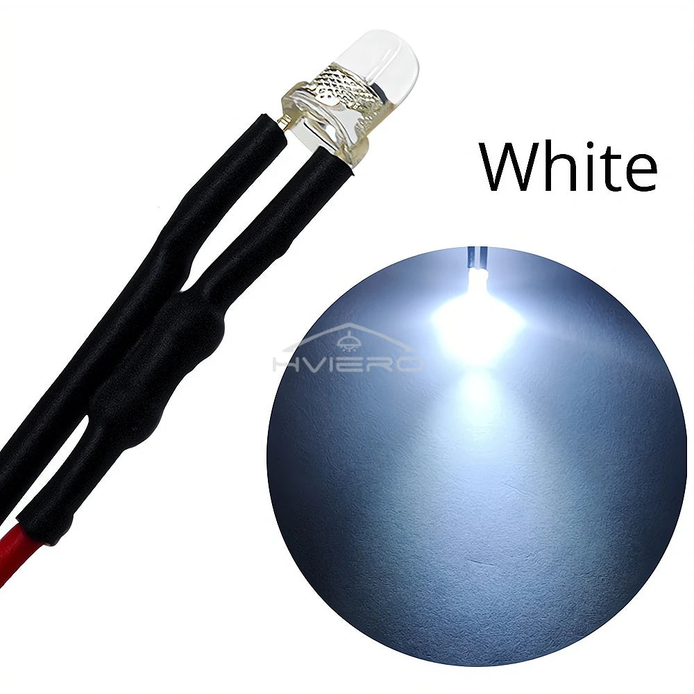 ampoules led pré câblées 5pcs ronde 3mm 20cm blanc rouge bleu vert jaune orange