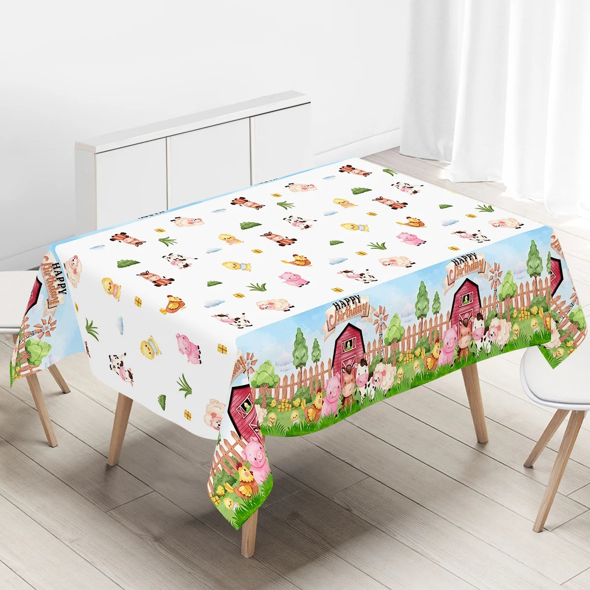 nappe table jetable fête anniversaire animaux ferme thème agricole deco enfants prairie buildings figurines
