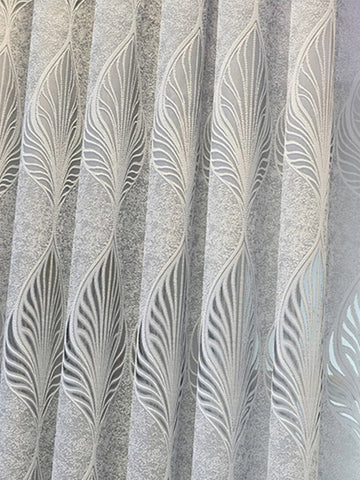 rideau gris feuilles stylisées semi transparent moderne salon polyester