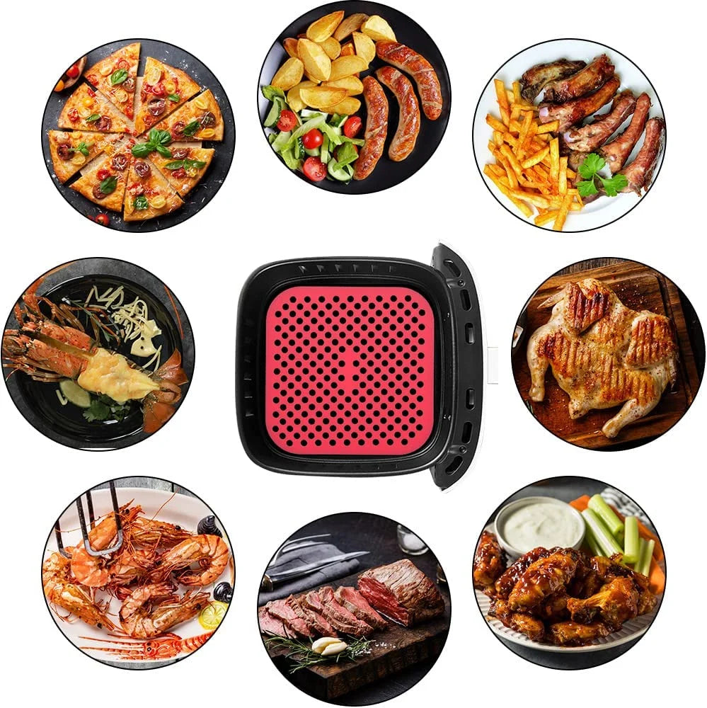 plateau perforé silicone noir rouge antiadhésif airfryer cuisine utilitaire facilenettoyage resistantchaud
