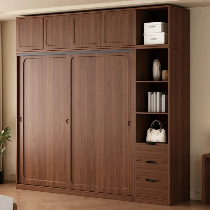 armoire rangement bois moderne portes coulissantes placard chambre coucher meuble dressing marron clair