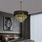 lustre contemporain élégant noir doré cristal transparent ampoules led 100cm large