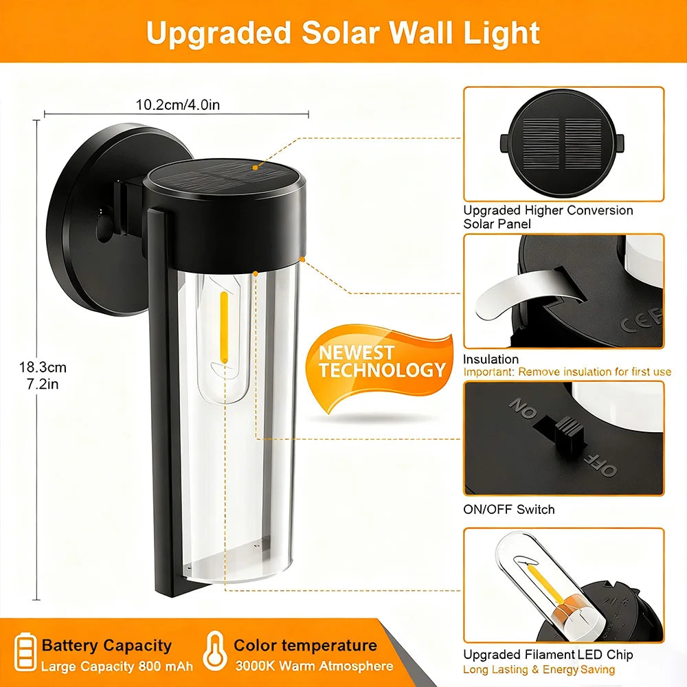 lampe solaire murale moderne noire transparente ip65 led interrupteur panneau solaire