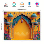 toile fond décoration murale indienne arches colonnes motifs floraux jaune orange violet occasionnelle festive