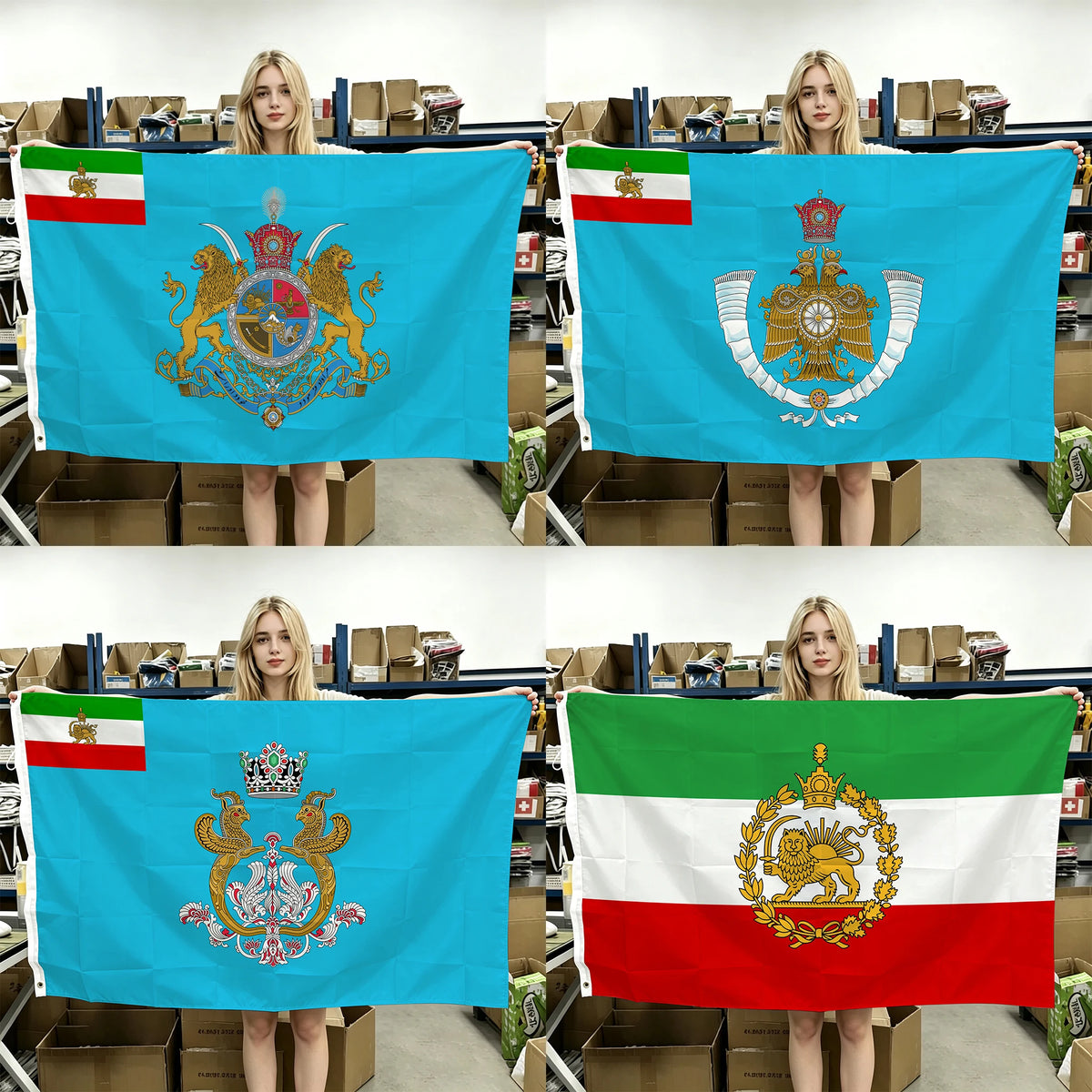 drapeau iran impérial historique décoration murale polyester couronne lion emblème ancien