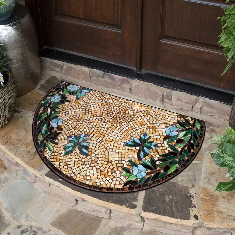 tapis d'entrée multicolore mosaïque artisanal antidérapant extérieur salle bains couloir vestibule
