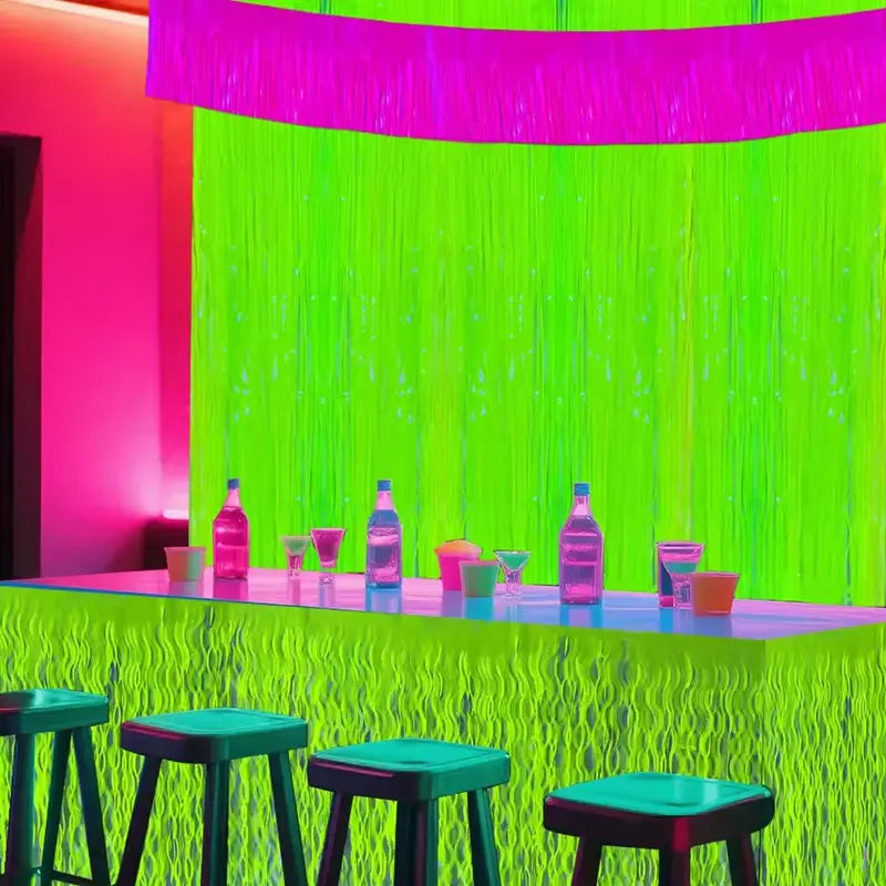 rideau pluie vert fluo moderne rayures horizontales adhésif double face anniversaire mariage festif