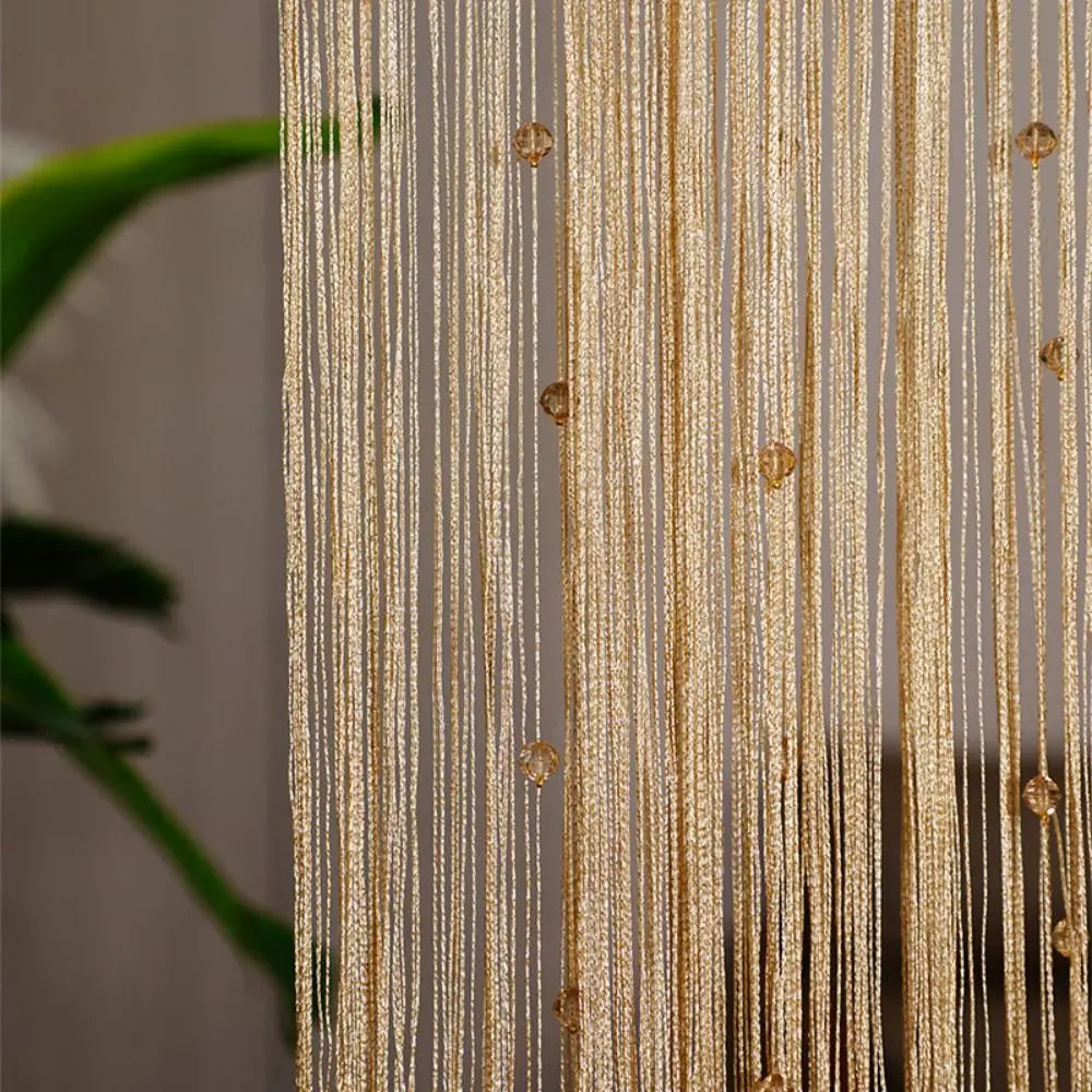 rideau semi transparent polyester franges or beige argenté bohème moderne