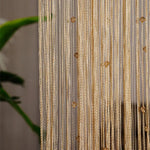 rideau semi transparent polyester franges or beige argenté bohème moderne